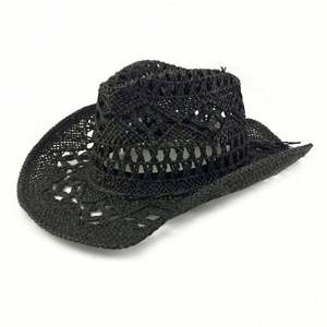 Chapeaux de cowboy en paille d'été en gros, au crochet, design ajouré, pour adultes unisexes, style western uni pour l'extérieur - Product Image 3
