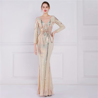 18831 #2022 nouveau processus perle mode femmes Sexy décolleté en V profond paillettes robes de soirée Sexy longues femmes robe de soirée
