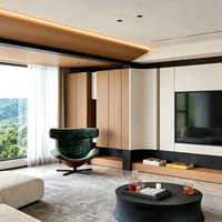 Meuble mural de salon italien moderne, meuble TV, système de rangement modulaire de luxe, éclairage LED, panneau personnalisé en bois écologique