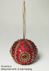Beautiful Handmade Golden Zari Embroidery With Beaded Ball Shape Design Christmas <b>Tree</b> Hanging Ornament in Best Price - Product Image 5