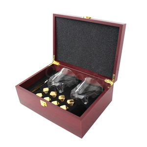 Reusable Stainless Steel Diamond Shaped Whiskey <strong>Ice</strong> <strong>Cubes</strong> &amp; Glasses Gift Set with Red Wooden Box - Product Image 1