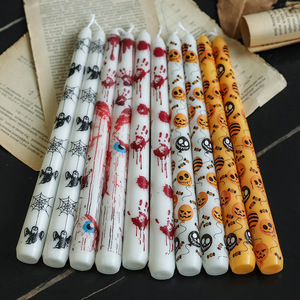 Creative Halloween <b>Long</b> Taper <b>Candles</b> Spooky Pattern Design Ghost Festival Party Atmosphere Lighting Table Wholesale Decor Candl - Product Image 4