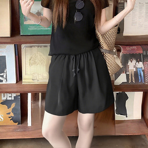 Shorts de Verano para Mujer, de Secado Rápido, Color Negro Sólido, Corte Holgado, Pierna Ancha, Casuales, Deportivos, para Natación - Product Image 2