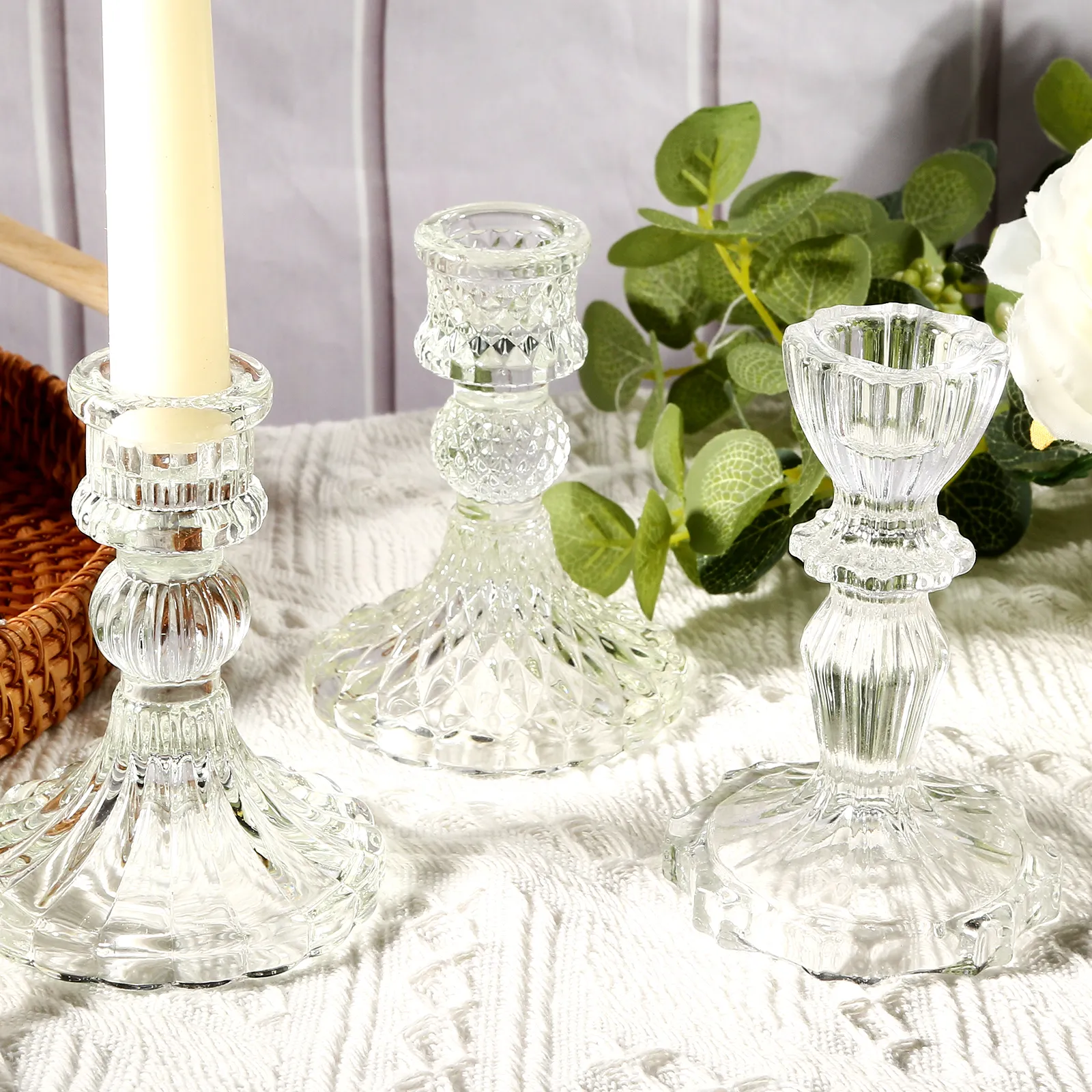 Table Wedding Dinning Party Clear Glass Candlestick Holder Crystal Decorative Candle Stand Centerpiece