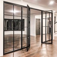 Portes françaises en acier à double battant Fenêtres en verre fixes insonorisées en fer pour cloison d'entrée de maison