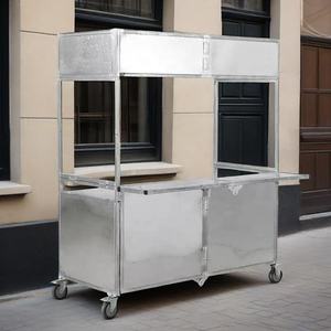 Chariot de Vente Ambulant Extérieur pour Marché de Nuit, Desserte Mobile Pliante en Acier Inoxydable avec Étagères de Rangement Portable - Product Image 1