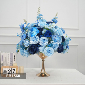 ดอกไม้พลาสติกขายส่ง DKB ดอกไม้ประดิษฐ์ทรงกลมสีฟ้าสำหรับตกแต่งงานแต่งงาน - Product Image 3
