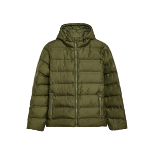 Veste matelassée à capuche pour homme, couleur vert olive, coupe-vent, décontractée, pour l'hiver, avec fermeture éclair et poches latérales - Product Image 1