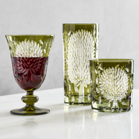 Ensemble de verres et de coupes en cristal taillé vert olive, verres à boire gravés à la main avec un motif de palmier pour la décoration de table de mariage
