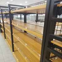 Doppelseitiges Metall- & Holz-Supermarktregal, Schwerlast-Displayregal für Großwaren, Verstellbare Regale, Einfache Montage