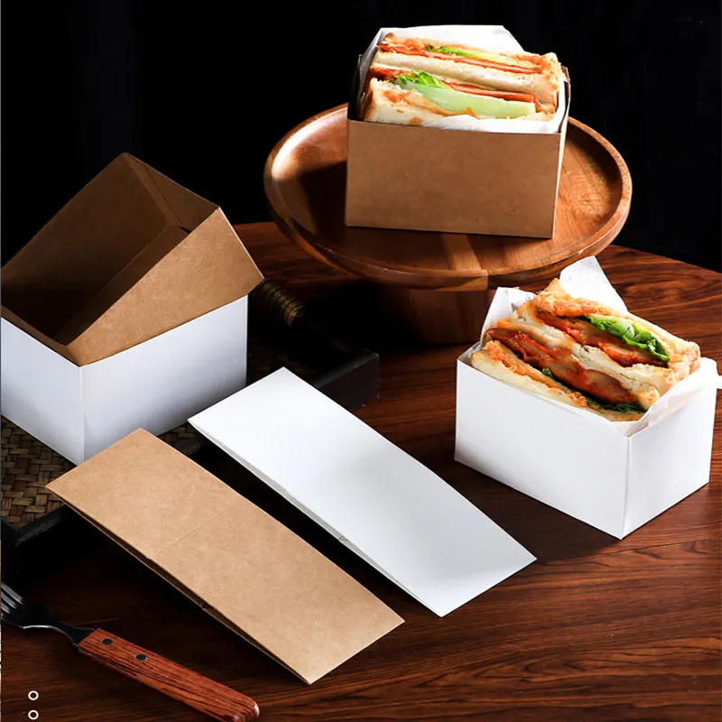 ขายส่งกระดาษห่อแซนวิชหนาไข่ขนมปังปิ้งบรรจุภัณฑ์อาหารเช้ากล่องบรรจุภัณฑ์