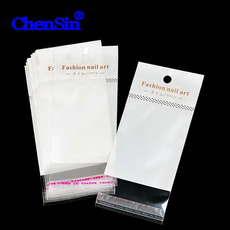 Clear front white background plastic bag with printed fashion nail art transparent self adhesive seal bag