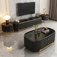 Ensemble table basse à cadre en bois blanc brillant de style moderne nouveauté meuble TV avec dessus en pierre frittée pour meubles de salon
