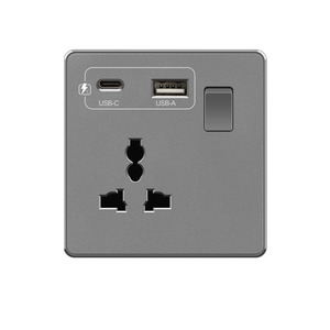Chất Lượng Cao Anh 13A Tường Switched 3 Pin Ổ Cắm Phổ Quát Với USB + Loại C Với 18W 3.1A Nhanh Chóng Sạc Grey Frosted PC Bảng Điều Chỉnh - Product Image 2