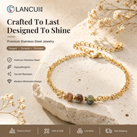 Bracelet tendance bohème en acier inoxydable 316L plaqué or 18 carats avec pierres naturelles facettées à double rangée pour femme – Idéal comme cadeau