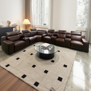 مسرح منزلي حديث مقطعي مع مسند رأس كهربائي ، أثاث غرفة معيشة من الجلد الحقيقي للفنادق - Product Image 1