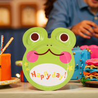Assiettes en papier jetables en forme de grenouille verte - Écologiques et sans danger pour les aliments Vaisselle à thème animal pour enfants pour un usage domestique