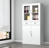 Armoire de rangement en métal multifonctionnelle résistante aux rayures en acier laminé à froid avec 2 tiroirs, porte en verre et serrure à clé