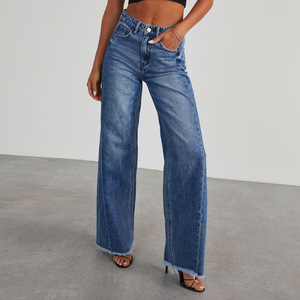 YUANBOFEI <span class=keywords><strong>Jean</strong></span> évasé taille haute pour <span class=keywords><strong>femme</strong></span>, coupe ample, bleu clair, <span class=keywords><strong>ourlet</strong></span> <span class=keywords><strong>effiloché</strong></span>, pantalon en denim, style décontracté urbain et tendance - Product Image 1