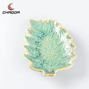 New Design Japanese Ceramic Plates Leaf Shape Dinner Plates Dish Plate For Home Decoration 2024 Factory Supply