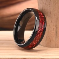 Bagues en carbure de tungstène noir de 8 mm, bombées, polies miroir, incrustées de rubis, pour hommes et femmes, bagues de fiançailles et de mariage, bijoux de mode