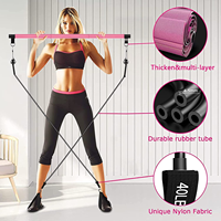 Kit de barre de Pilates avec bandes de résistance, barre d'entraînement portable pour la maison, barre de Pilates en 3 sections, fonction musicale pour l'exercice corporel