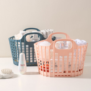 Plastic <b>Storage</b> <b>Basket</b> Rectangle Foldable With Handles For Bathroom Laundry <b>Toy</b> Snack Clothes Organizing White Gray Blue Pink - Product Image 2