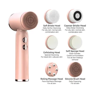 Escova de limpeza facial LED à prova d'água, massagem esfoliante, escova de silicone para lavagem facial, limpador facial elétrico