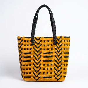 Sac à main jaune tissé, grand sac fourre-tout à bandoulière, alternative en raphia recyclé pour un usage quotidien - Product Image 1
