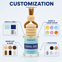 Diffuseur de parfum suspendu pour voiture, flacon en verre 8ml, bouchon en bois, parfum Glace Fraîche, longue durée, rechargeable, logo personnalisé, OEM, vente en gros