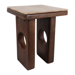 Tavolino quadrato con piano in marmo e base in legno per l'arredamento di soggiorno e camera da letto - Product Image 2