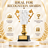 Trophée élégant et luxueux en cristal transparent avec gravure personnalisée de texte, pièces décoratives dorées