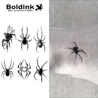 Autocollant de tatouage semi-permanent imperméable Boldink, motif araignée réaliste, veuve noire, flamme, cœur, sexy, pour mollet et avant-bras