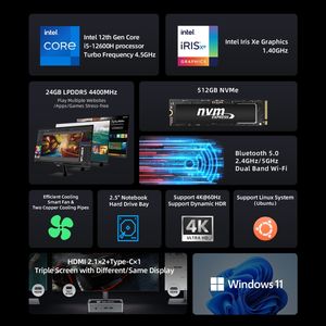 Mini <span class=keywords><strong>PC</strong></span> BMAX B8 Plus avec Windows 11, 24 Go de RAM DDR4, 512 Go de stockage, processeur Intel Core i5-12600H de pointe, prend en charge la sortie sur 3 moniteurs, prise EU - Product Image 2