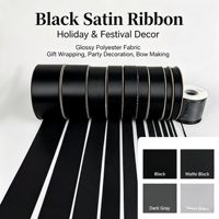 Ruban en satin polyester noir brillant pour Halloween, fête à thème noir, Noël sombre, emballage de remise de diplôme