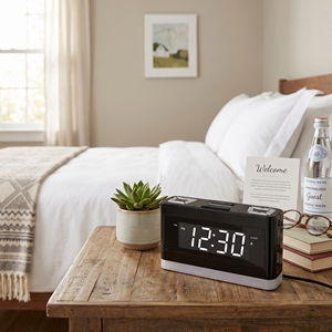 Réveil double alarme 1,2 pouces avec écran LED blanc, charge USB, prise en charge de la radio numérique FM avec récepteur Bluetooth - Product Image 2