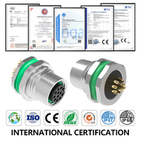 Konektor Panel Mount M12 Tipe Pengunci Depan Solder Kode B D Soket Pria/Wanita 2-17 Pin IP68 Tahan Air Kuningan Berlapis Emas