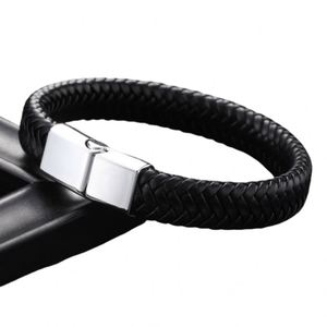 New Style Luxury Leather Metal Men Magnetic Buckle <b>Bracelet</b> Black <b>Red</b> Fashion Woven Braided Wrap <b>Bracelets</b> for Men - Product Image 1