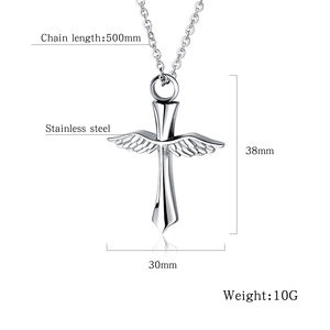 Funeral Angel Wings Cross Memorial Collar Titanio Acero Urna Vial Colgante Collar Hombres Para <span class=keywords><strong>Cenizas</strong></span> Cremación Recuerdo Joyería - Product Image 5