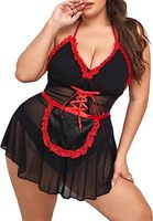 Costume de femme de chambre de grande taille Lingerie érotique transparente à travers les sous-vêtements sexy noirs pour femme