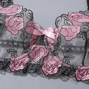 2023ใหม่ชุดสตรี3ชิ้นเซ็กซี่ผ้าตาข่ายลายเซนต์วาเลนตินชุดชั้นในแบบซีทรูประดับโบว์ลายดอกไม้ชุดชั้นในเข็มขัด - Product Image 4