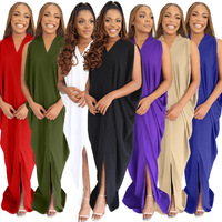 Robe décontractée sans manches à col en V et fente, style ample, pour femme, idéale pour le quotidien (Dropshipping)