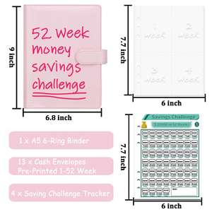 Custom Leather 52 Week Saving Challenge Binder with Envelopes Good-quality Cash Money Organizer for Budget <b>Planner</b> Gift - Product Image 2
