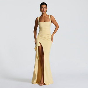 Robe de soirée longue pour femme, col halter, dos nu, fente haute, taille naturelle, confortable et élégante - Product Image 3