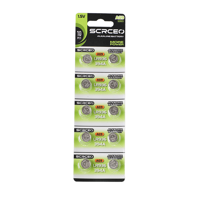 Alkaline Button Cell Watch Batteries 1.5v AG9 194 LR936 45mAh Pack of 10 Pcs