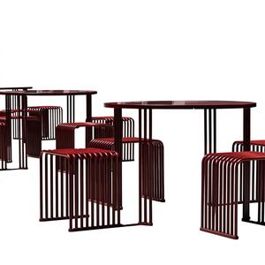 Juego de Muebles de Exterior Duraderos de Acero Inoxidable con Estructura de Hierro Moderna, <span class=keywords><strong>Mesa</strong></span> y Silla de Café Minimalistas para <span class=keywords><strong>Terraza</strong></span> Comercial - Product Image 1