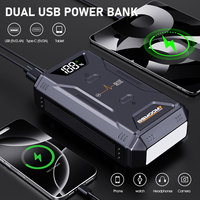 Démarreur de voiture portable 12V avec compresseur d'air pour pneus, lumière d'urgence et booster de batterie
