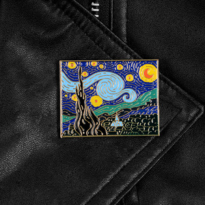 Broche Peinture à l'huile <span class=keywords><strong>Nuit</strong></span> étoilée et Tournesol de <span class=keywords><strong>Van</strong></span> <span class=keywords><strong>Gogh</strong></span>, Personnalisée, en Alliage Émaillé, Moulée sous Pression, Badge UV, Forme Irrégulière, Lune et Étoiles - Product Image 3