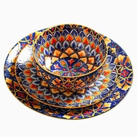Service de vaisselle en céramique de style bohème marocain - Assiettes et bols colorés peints à la main pour la maison, la cuisine, le restaurant et les fêtes