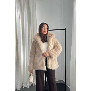 Al por mayor Abrigo de piel de zorro beige delgado, de lana teñida, con cierre de un solo botón y botonadura sencilla, estilo parka camel con estampado tipo blazer - Product Image 6